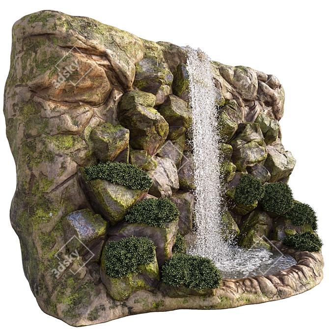 Cascade Falls Rocky Cliff Garden 3D model image 2