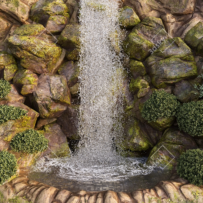 Cascade Falls Rocky Cliff Garden 3D model image 3