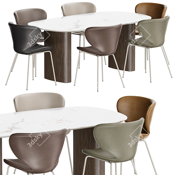 Modern Dining Chair Table Set 3D model image 5