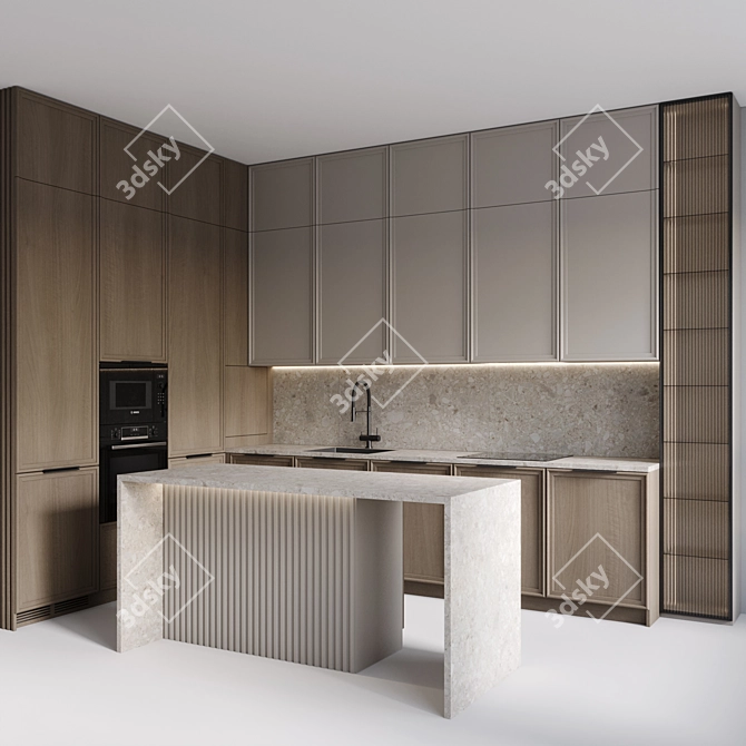 Modern Style Kitchen Set with Built-in Appliances 3D model image 2