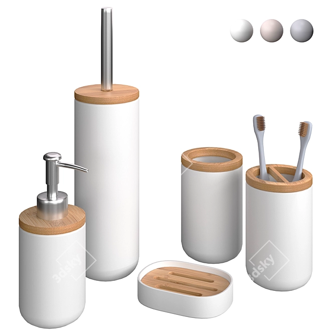 Bamboo Bathroom Accessory Set 3D model image 1