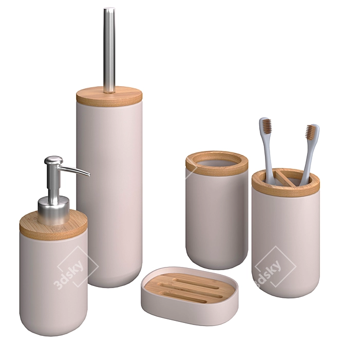 Bamboo Bathroom Accessory Set 3D model image 4