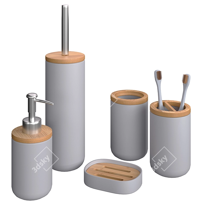 Bamboo Bathroom Accessory Set 3D model image 5