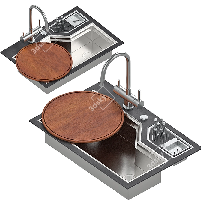 Stainless Steel Sink with Integrated Trough 3D model image 4