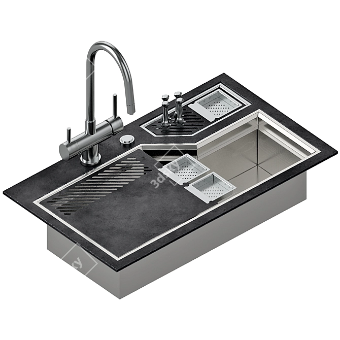 Stainless Steel Sink with Integrated Trough 3D model image 8