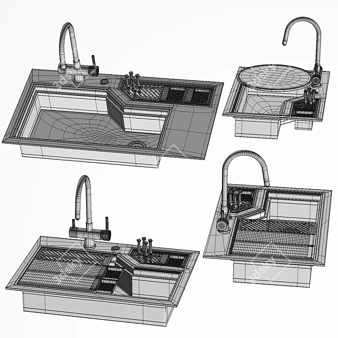 Stainless Steel Sink with Integrated Trough 3D model image 9