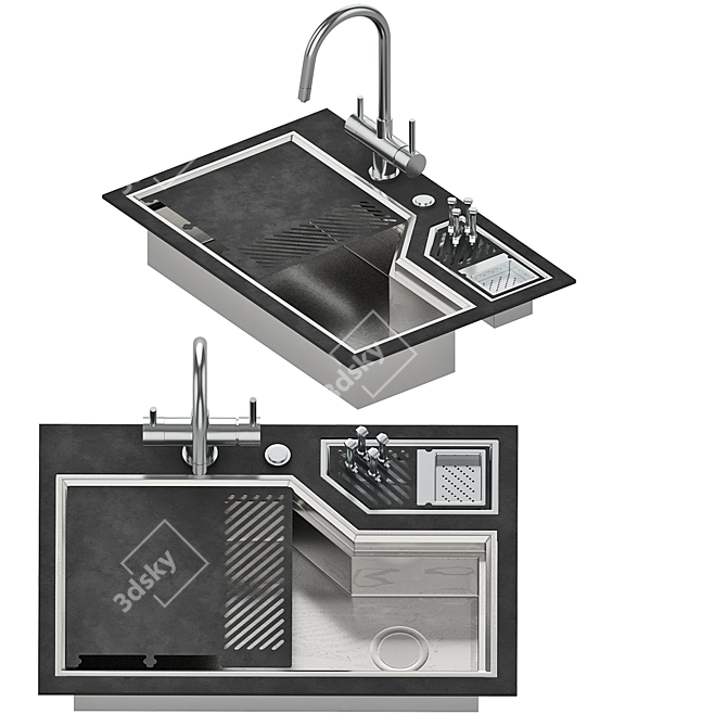 Stainless Steel Sink with Integrated Trough 3D model image 10