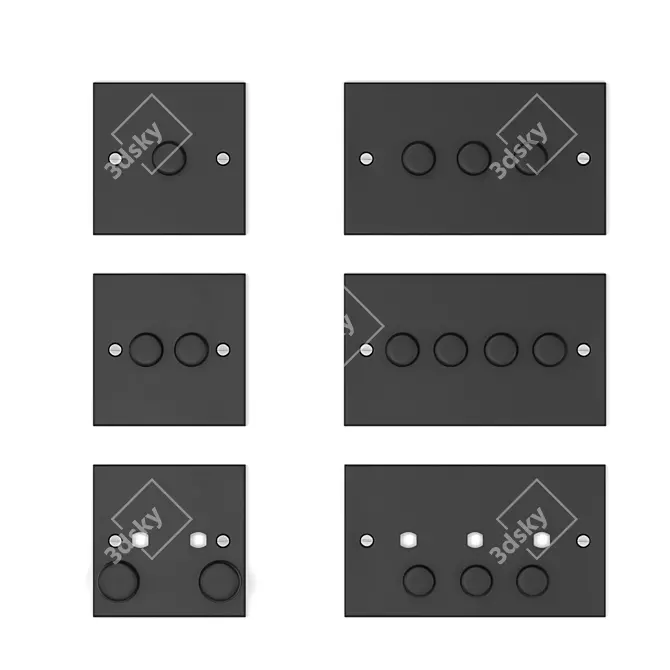 Sleek Matt Black Switches Set 3D model image 6