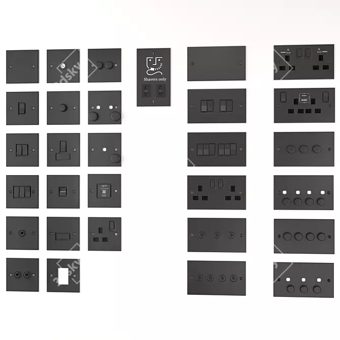 Sleek Matt Black Switches Set 3D model image 8