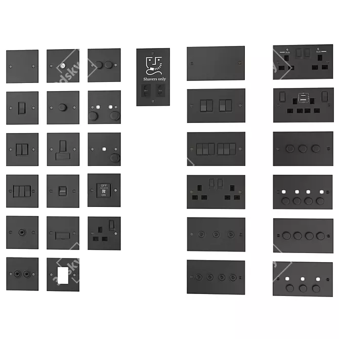 Sleek Matt Black Switches Set 3D model image 9