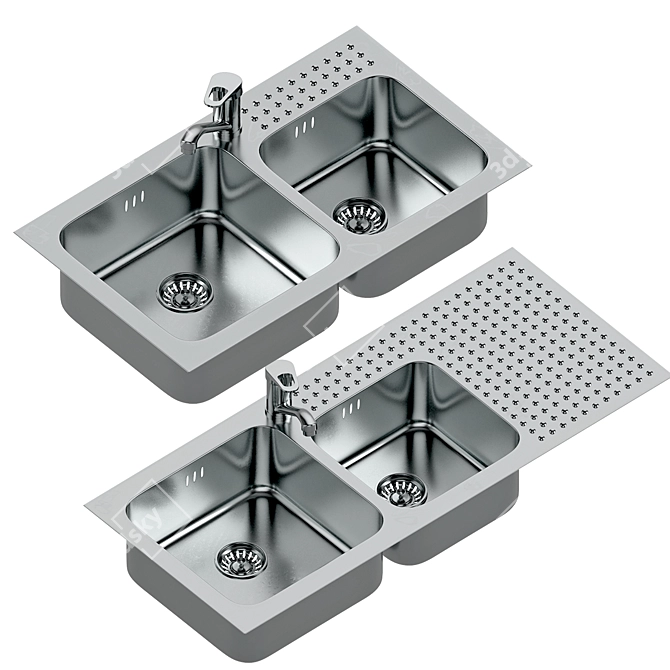 Designer Stainless Steel Sink Bowls 3D model image 2