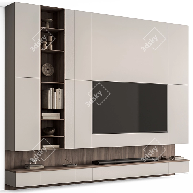 Modern White Wood TV Wall 3D model image 2