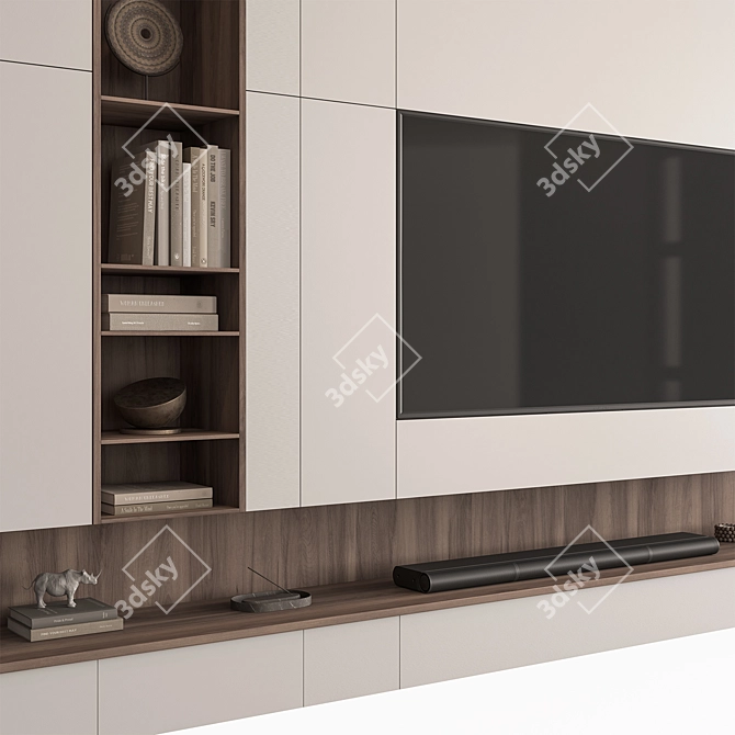 Modern White Wood TV Wall 3D model image 3