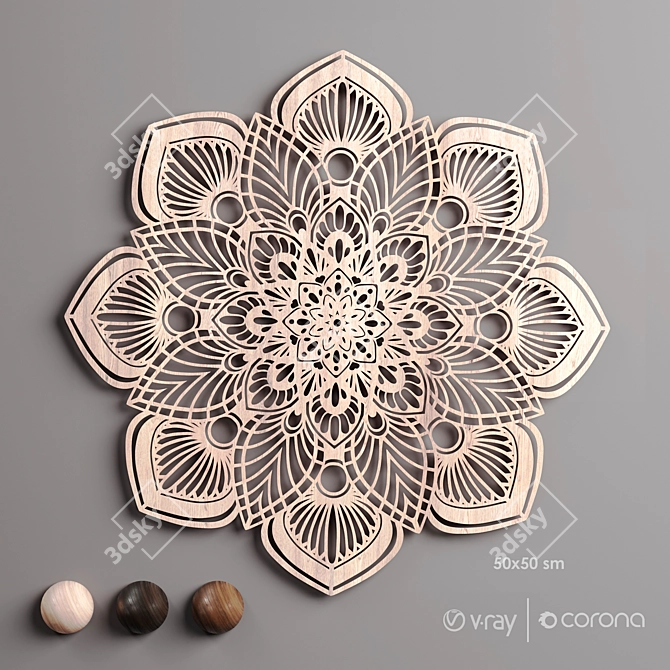 Set of 3 Wooden Mandalas 3D model image 1