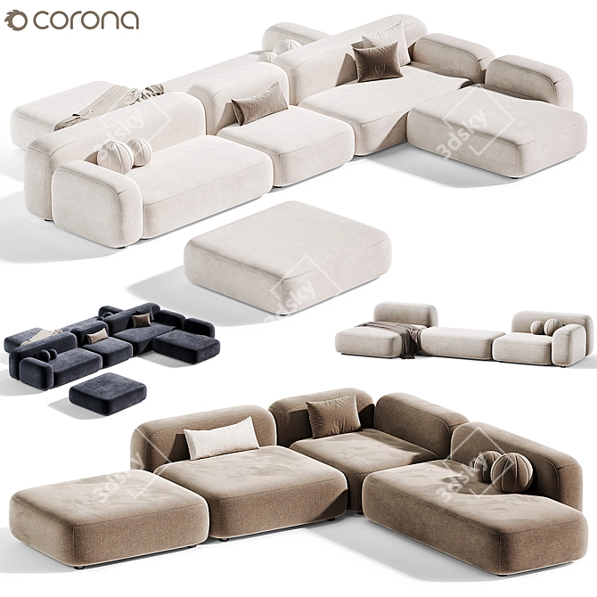 Ribble 3 Modular Sofa Set 3D model image 1