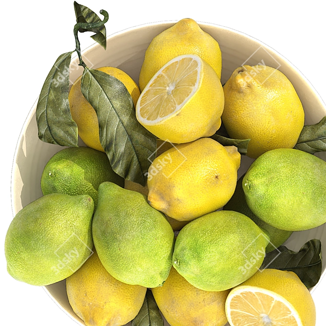 Handcrafted Green Yellow Lemons Bowl 3D model image 3