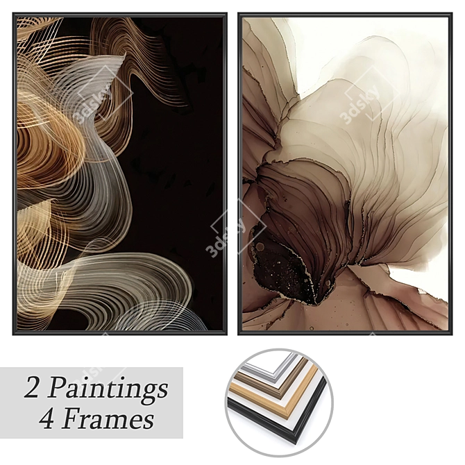 Gallery Art Set with Frames 3D model image 1