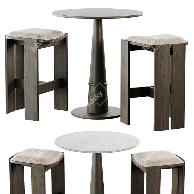 Drew Bar Counter Set with Sanford Stool 3D model image 7