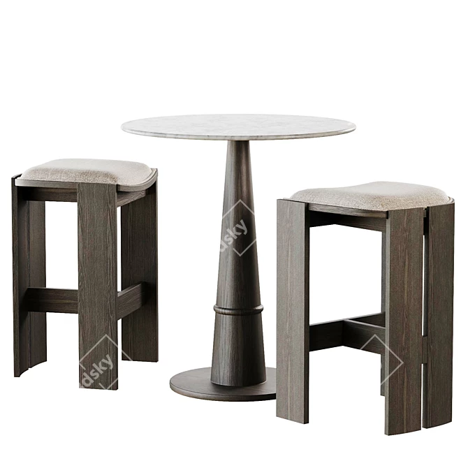 Drew Bar Counter Set with Sanford Stool 3D model image 3