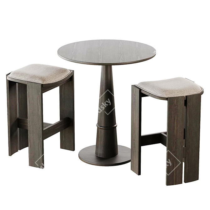 Drew Bar Counter Set with Sanford Stool 3D model image 4