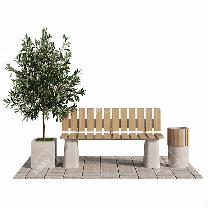 Urban Park Bench Set 3D model image 2