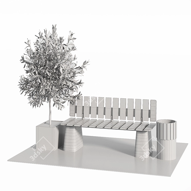 Urban Park Bench Set 3D model image 4