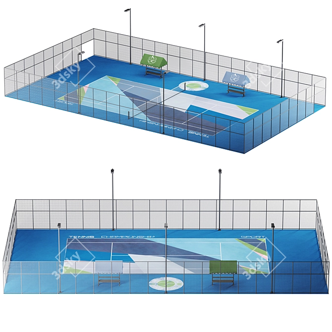 Street Tennis Court with Lighting 3D model image 2