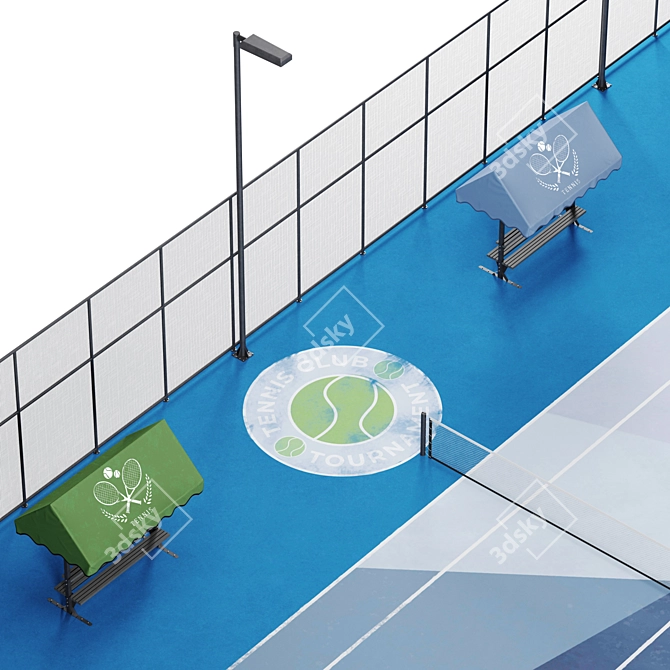 Street Tennis Court with Lighting 3D model image 3