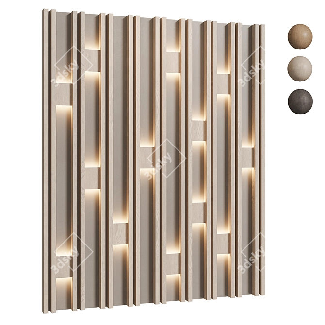 LED Wood Wall Panel with 3 Color Options 3D model image 2