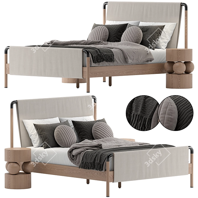 Elegant Harriett Bed with Taos Side Table 3D model image 1