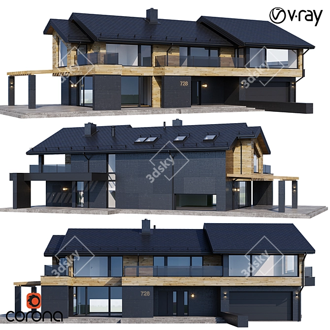 Modern Mansion Model for V-Ray 3D model image 1