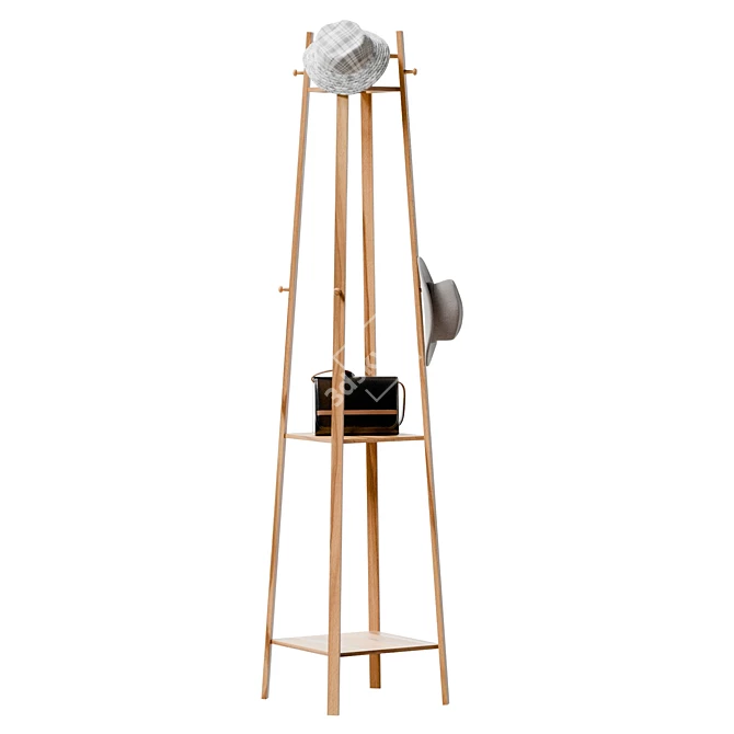 Bamboo Coat Hat Rack Stand 3D model image 1