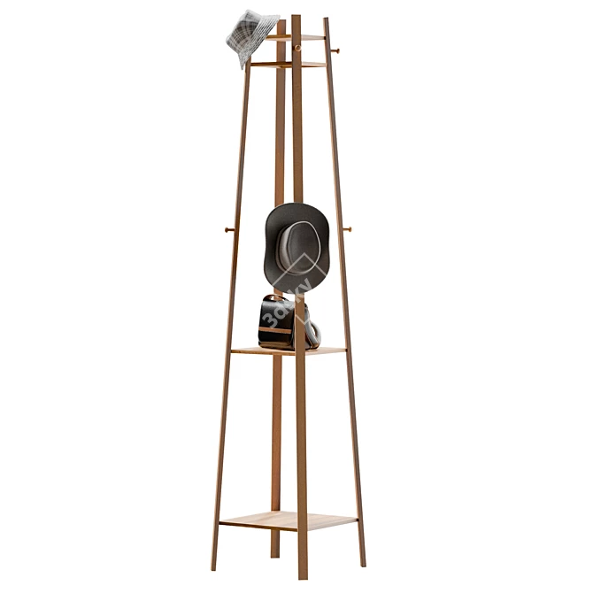 Bamboo Coat Hat Rack Stand 3D model image 4