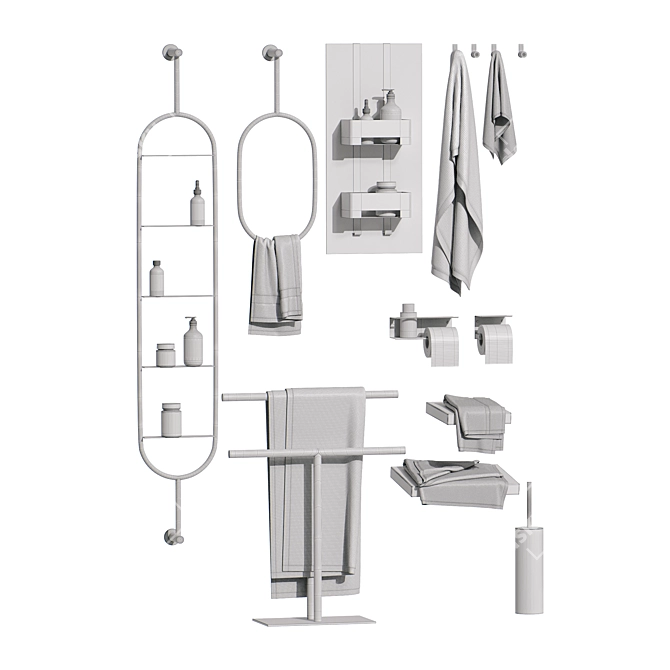 Smooth Modern Bathroom Decor Set 3D model image 12