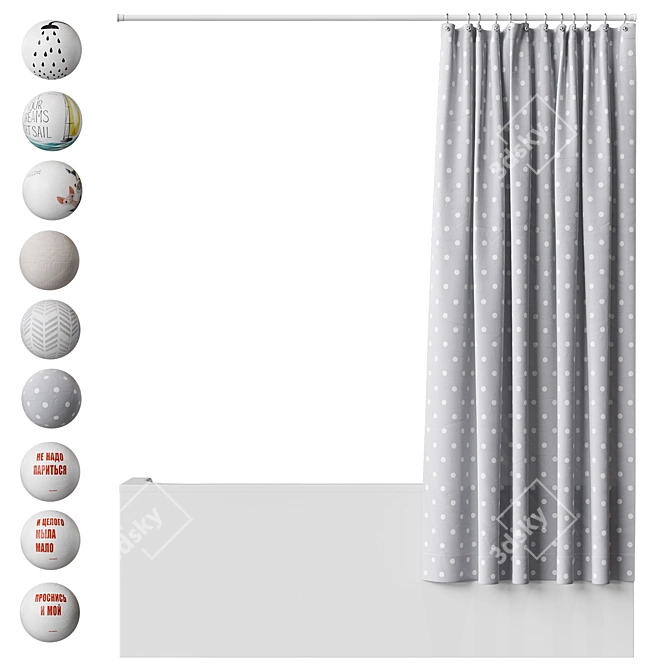 Decorative Fabric Shower Curtain Kit 3D model image 4