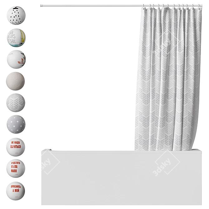 Decorative Fabric Shower Curtain Kit 3D model image 5