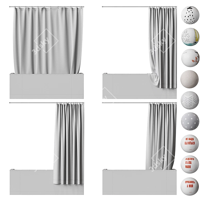 Decorative Fabric Shower Curtain Kit 3D model image 7