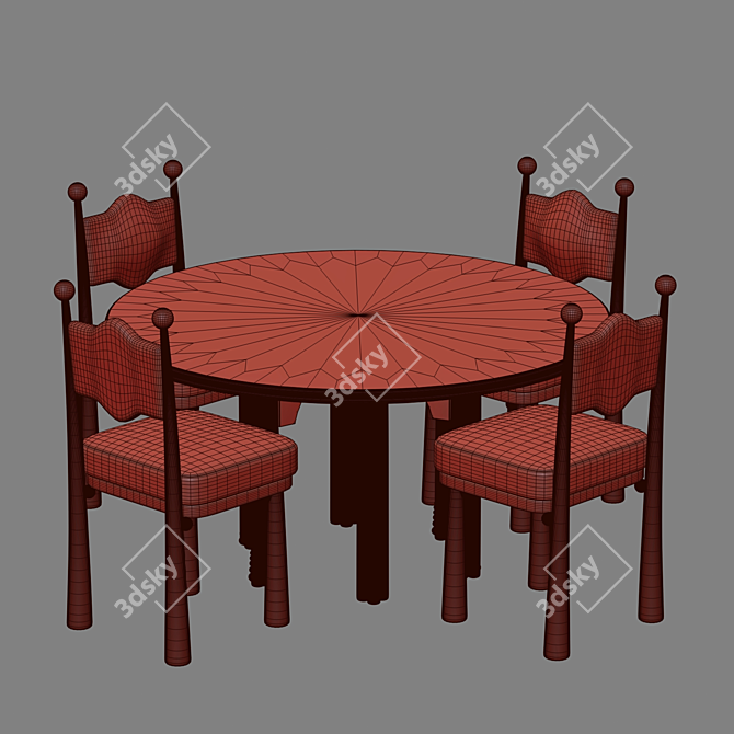 Mawu Oak Chair Set, Gonzalez 3D model image 5