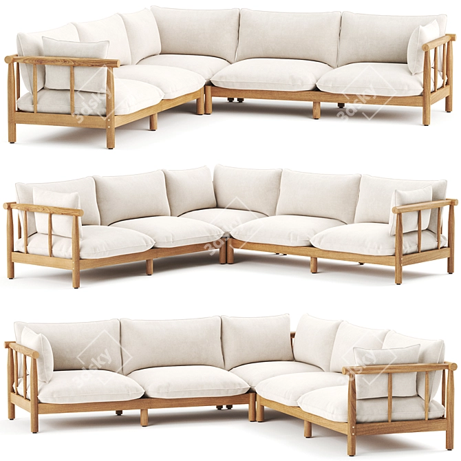 Modern Eucalyptus Wood Sofa Set 3D model image 1