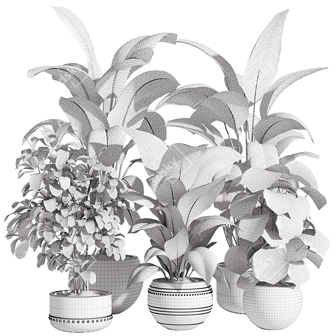 Concrete Pot Indoor Plant Set 3D model image 3