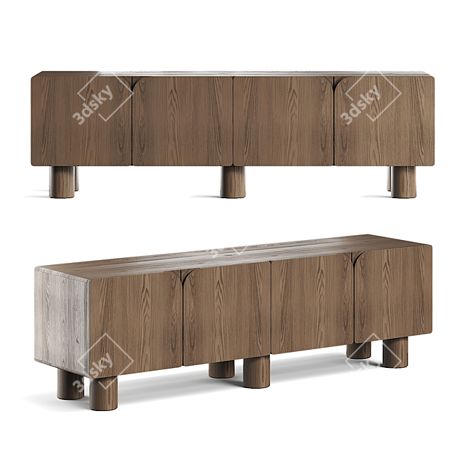 Modern Oak TV Cabinet Platform 3D model image 2