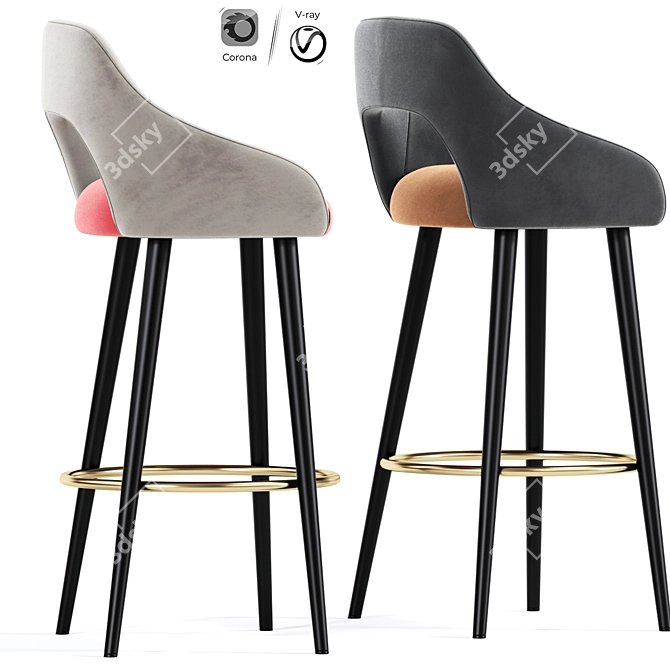 Stylish Lola Fabric Bar Stool 3D model image 2