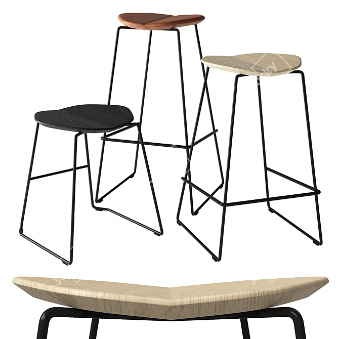 Modern Adjustable Height Bar Stool 3D model image 5