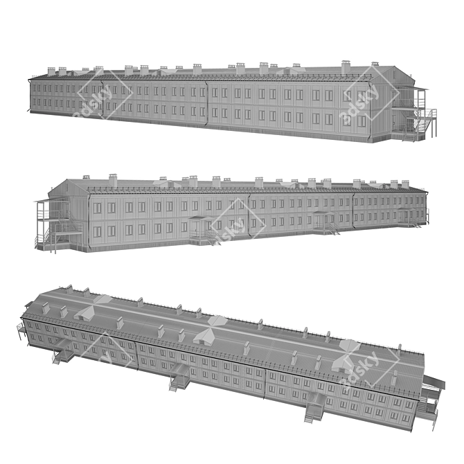 Dual-Story Modular Dorm Construction 3D model image 5