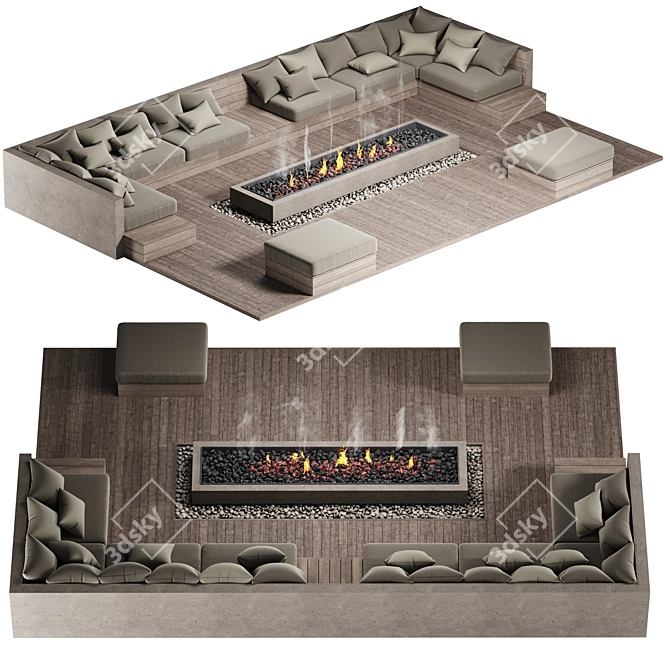 Cozy Fire Pit Lounge Set 3D model image 2