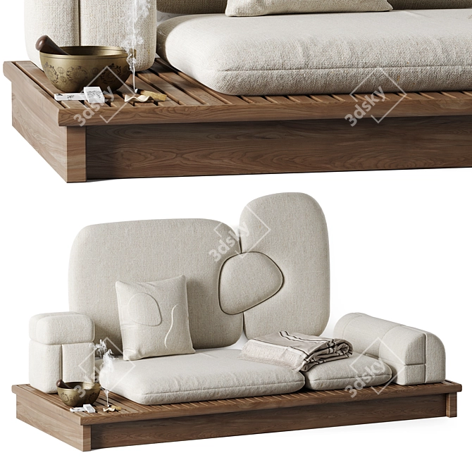 Sheep Headboard Sofa with Pillows 3D model image 1