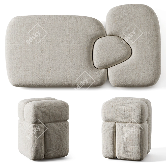 Sheep Headboard Sofa with Pillows 3D model image 2