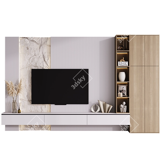 Modern TV Wall Unit with Editable Modules 3D model image 1