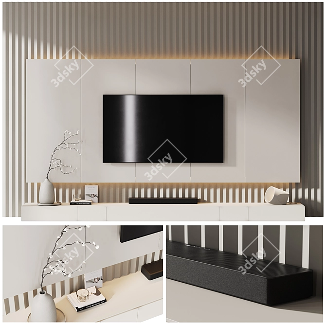 Modern TV Wall with Soundbar 3D model image 2