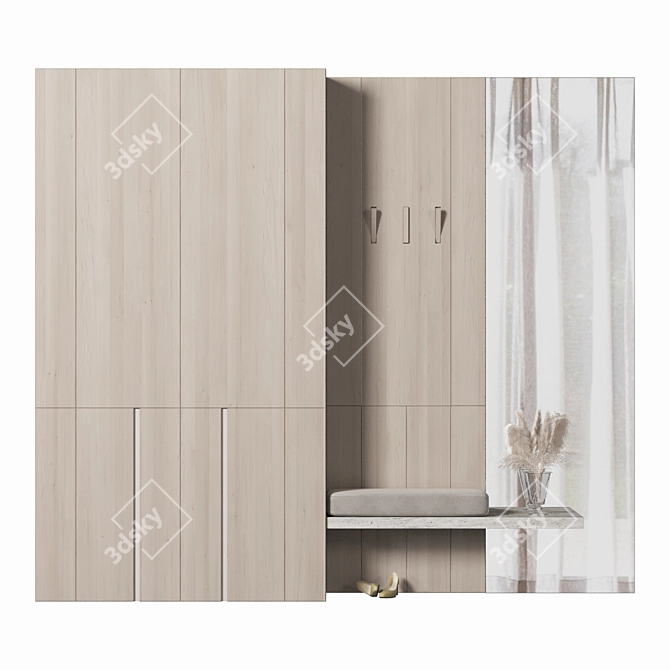 Modern Wood Hallway Cabinet Set 3D model image 1